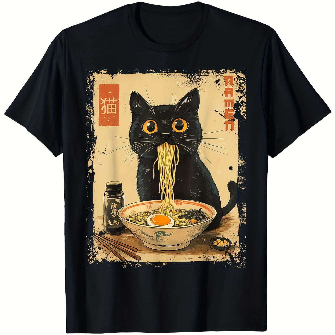 180g Cat Ramen Japanese Funny Graphic Tees Kawaii Cat Anime Gifts T-Shirt