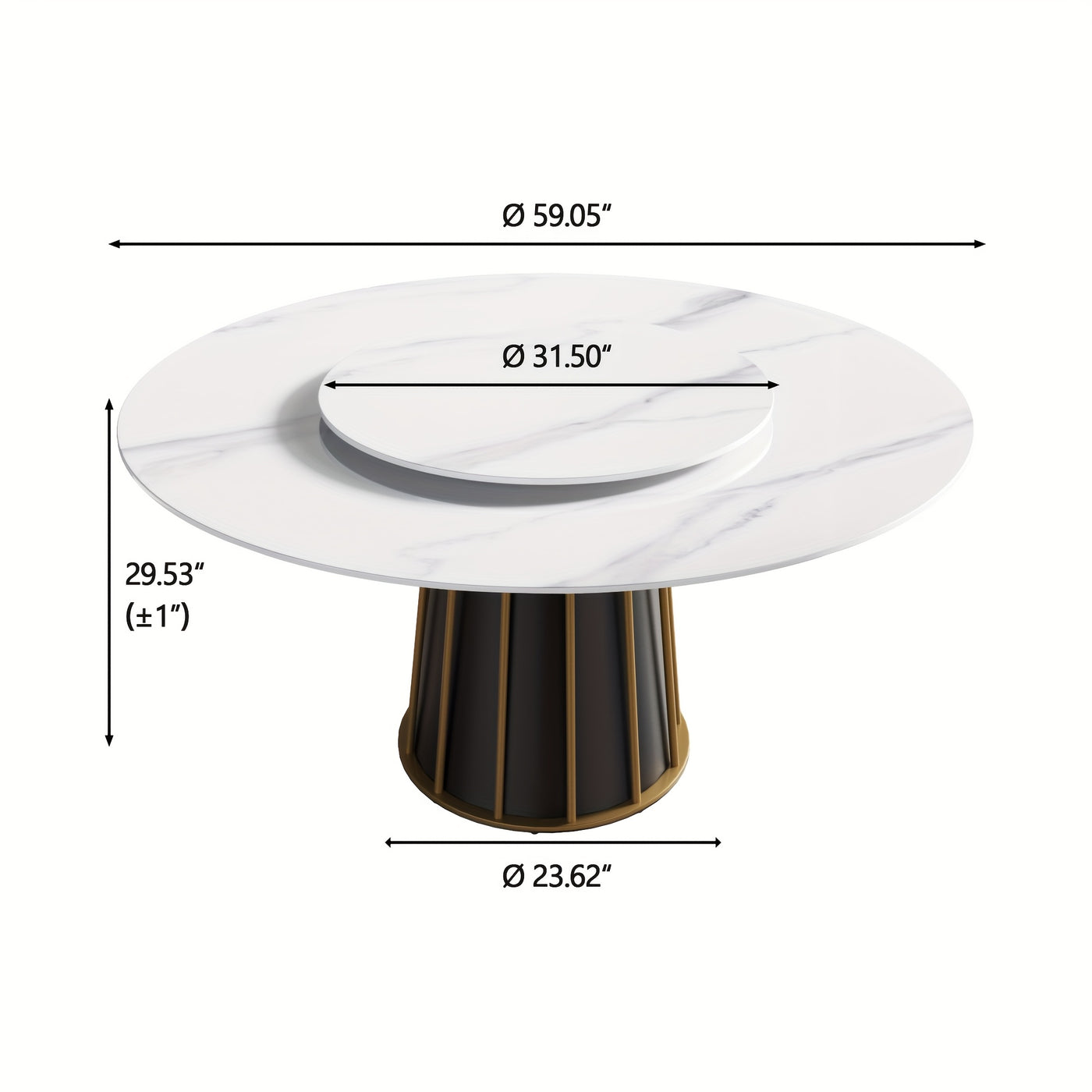 Round Dining Table - Marble Dining Room Table Round Kitchen Table for 4 to 6 (Dining Table Only, Chairs Not Included), Glossy Sintered Stone Tabletop with Metal Base Circle Dining Table for Kitchen