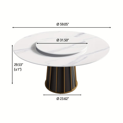 Round Dining Table - Marble Dining Room Table Round Kitchen Table for 4 to 6 (Dining Table Only, Chairs Not Included), Glossy Sintered Stone Tabletop with Metal Base Circle Dining Table for Kitchen