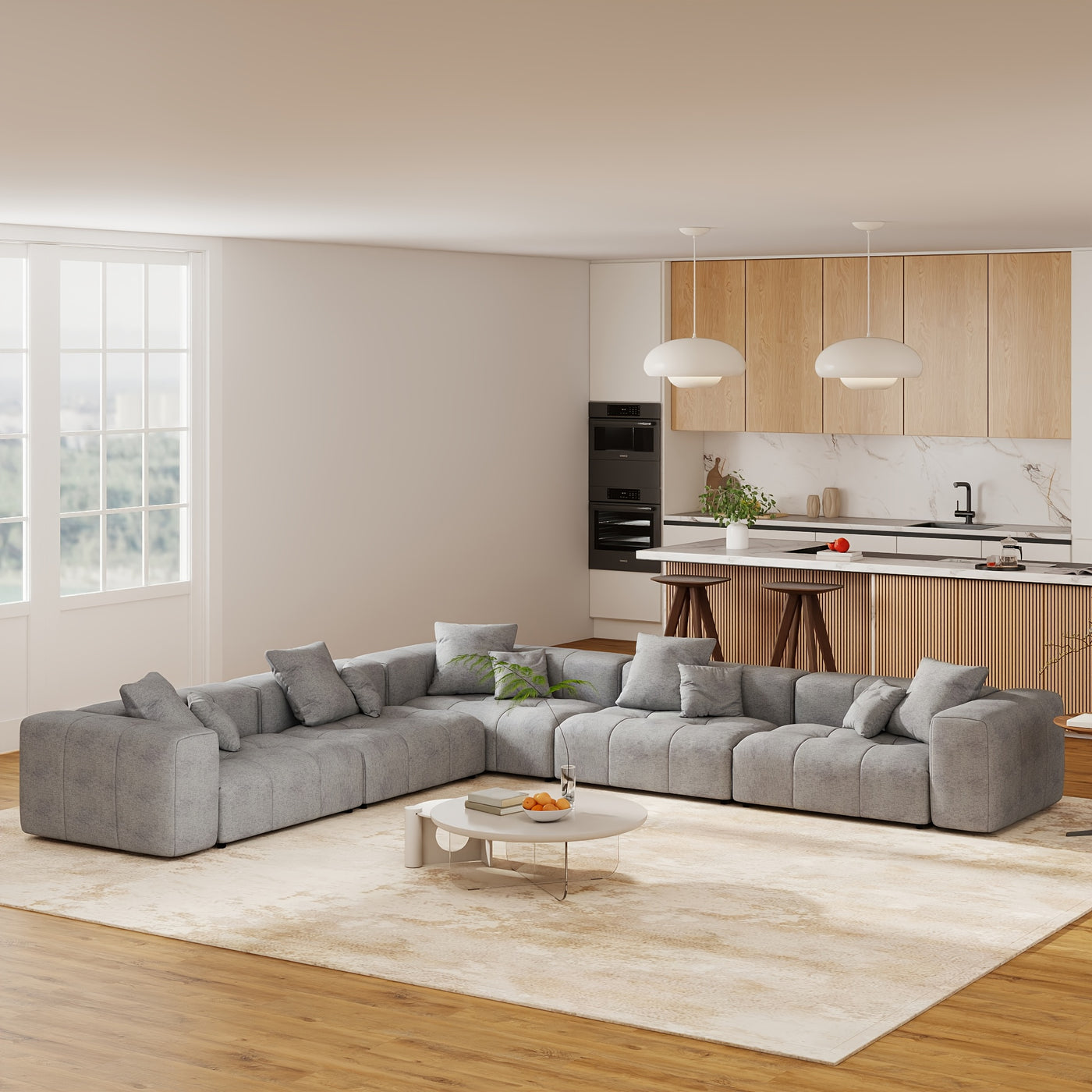 Modern V-Shaped Modular Sectional Sofa with Chaise Lounge - Black Mid-Century Modern Cloud Couch, Plush Cushioned Hardwood Frame & Fabric Upholstery, Modular Design for Living Room, Easy Assembly, Space-Saving L-Shaped or U-S