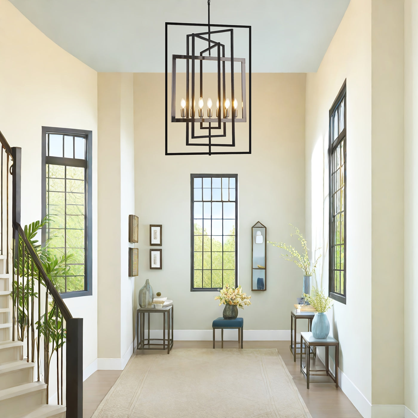 Modern 7 Light Chandelier, 23 Inch Swivel Rectangular Pendant Light Rustic Industrial Farmhouse Foyer Lighting Fixture For High Ceilings For Kitchen Island, Stairs, Entryway