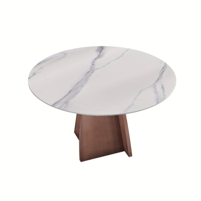 Dining Table for 6 - Sintered Stone Round Dining Table(Chairs Not Included), Modern Marble Dining Table, Glossy White Stone Tabletop, Circle Dining Table for Dining Room, Table Only