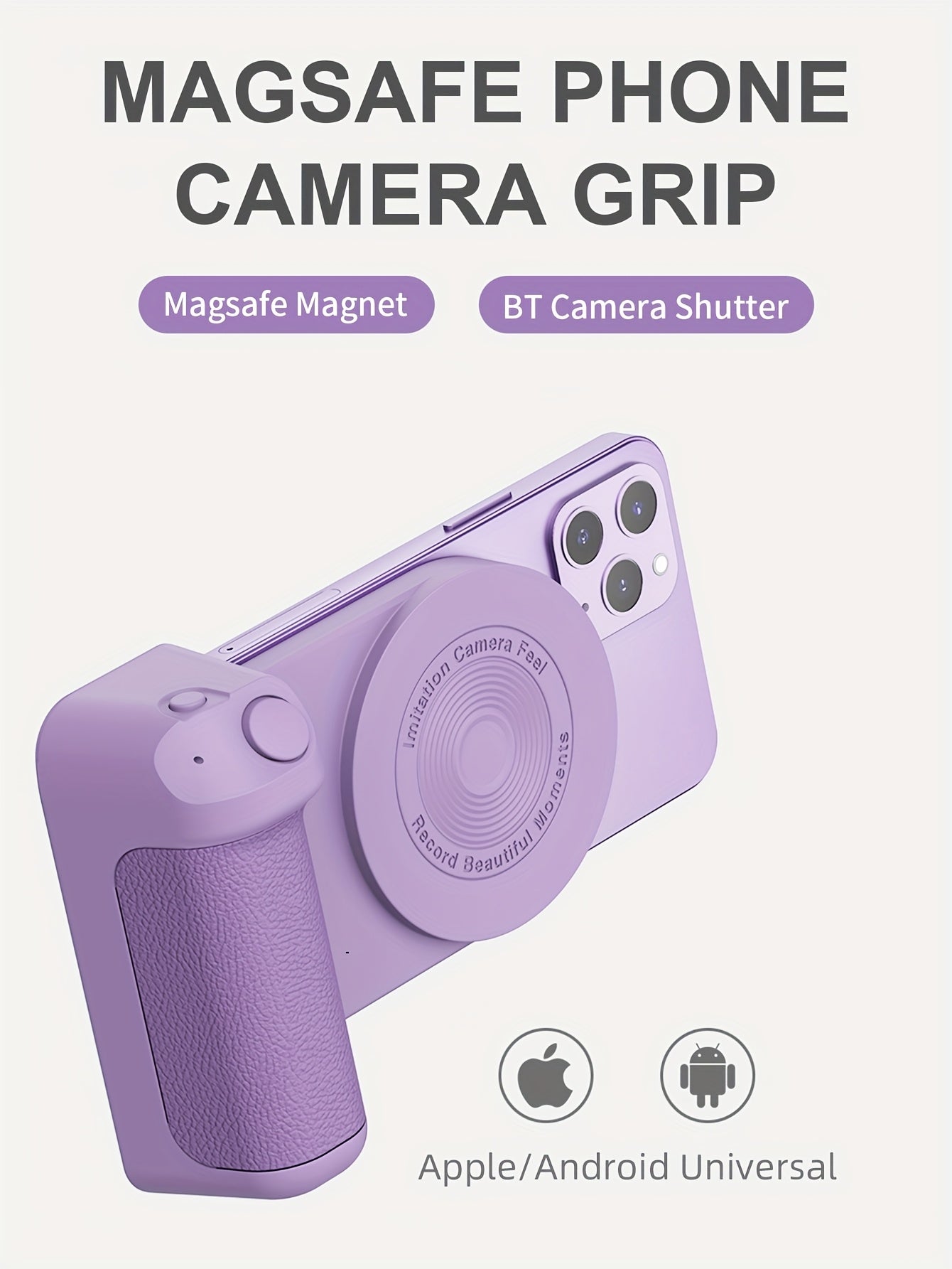 Magnetic Phone Camera Grip Holder, Portable Self Camera Handle, Ergonomic Design, Suitable for iPhone for samsung Android Phones to Vlog Photo and Video Shooting