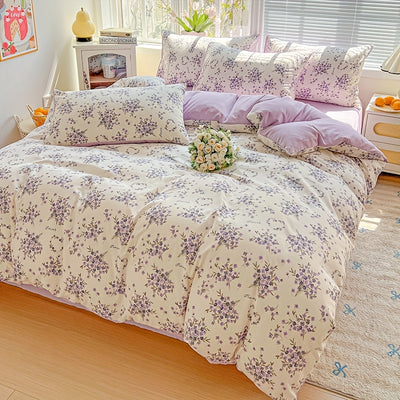 3pcs Korean Style Duvet Cover Set, New American Floral Duvet Cover Set with 1 Single Duvet Cover + 2 Pillowcases, Comfortable and Breathable, Machine Washable, Non-Fading and Deforming, Suitable for All Seasons, Light Beige-F