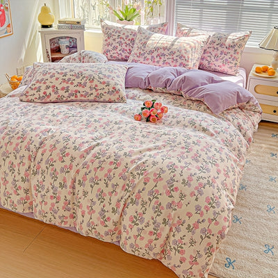 3pcs Korean Style Duvet Cover Set, New American Floral Duvet Cover Set with 1 Single Duvet Cover + 2 Pillowcases, Comfortable and Breathable, Machine Washable, Non-Fading and Deforming, Suitable for All Seasons, Light Beige-F