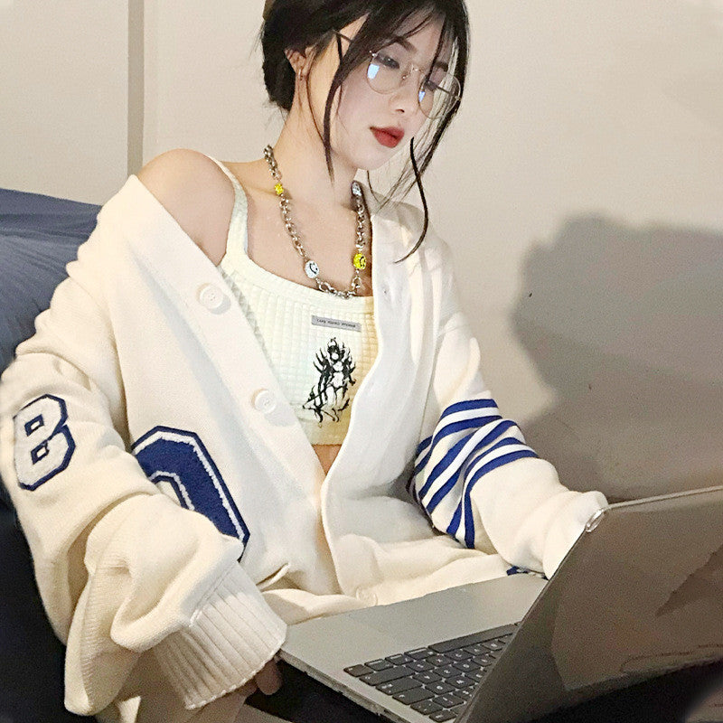 New Loose White Cardigan Female Korean Version