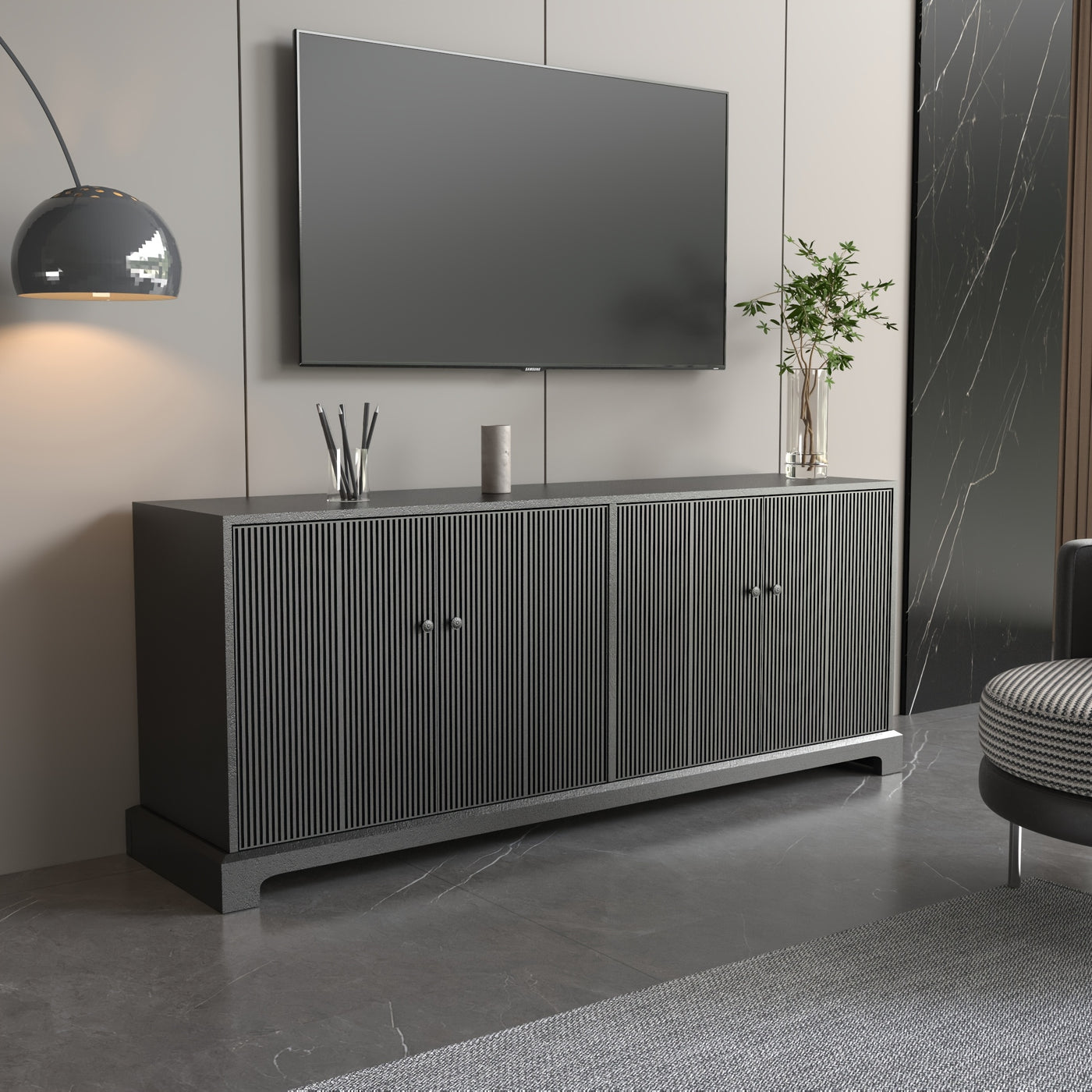 69'' TV Stand with 2 Cabinets for 55-65 Inch TV, Modern TV Console Entertainment Center with Solid Wood Feet, Media Console for Living Room, Bedroom, Black