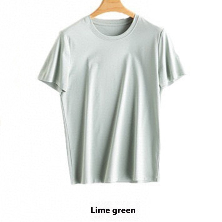Mulberry Silk Women's Mercerized Cotton T-shirt Fine Solid Color Round Neck Short Sleeves