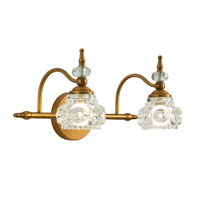 Vintage Golden Bathroom Vanity Light Fixture with 2 Crystal Glass Shades - Elegant Wall-Mounted Design for Living Room, Bedroom, Stairs, Courtyard, Hallway - Polished Finish, Semi-Flush Mount, Hardwired, 110-220V, Bathroom De