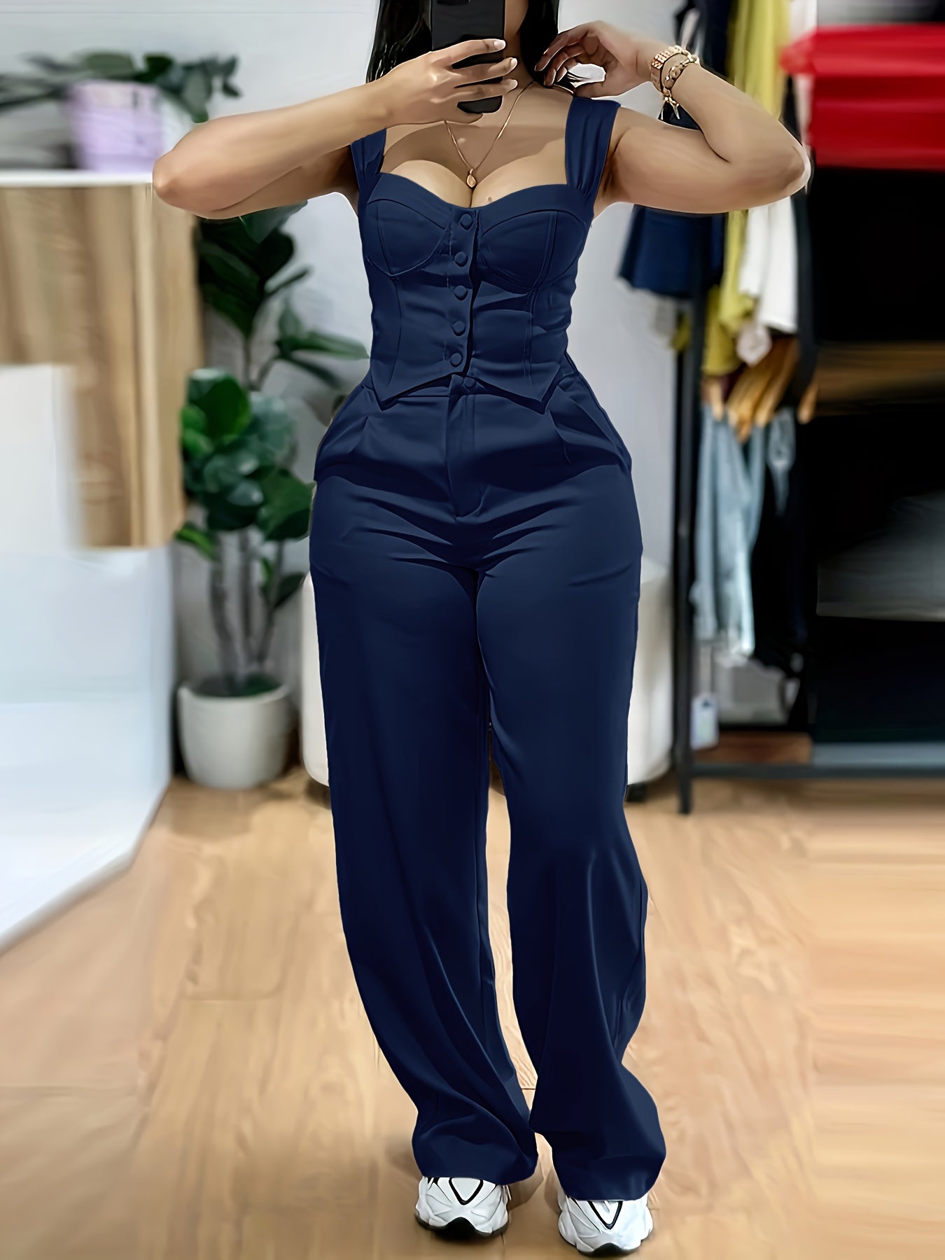Sleeveless Corset Top & Wide-Leg Pants Set