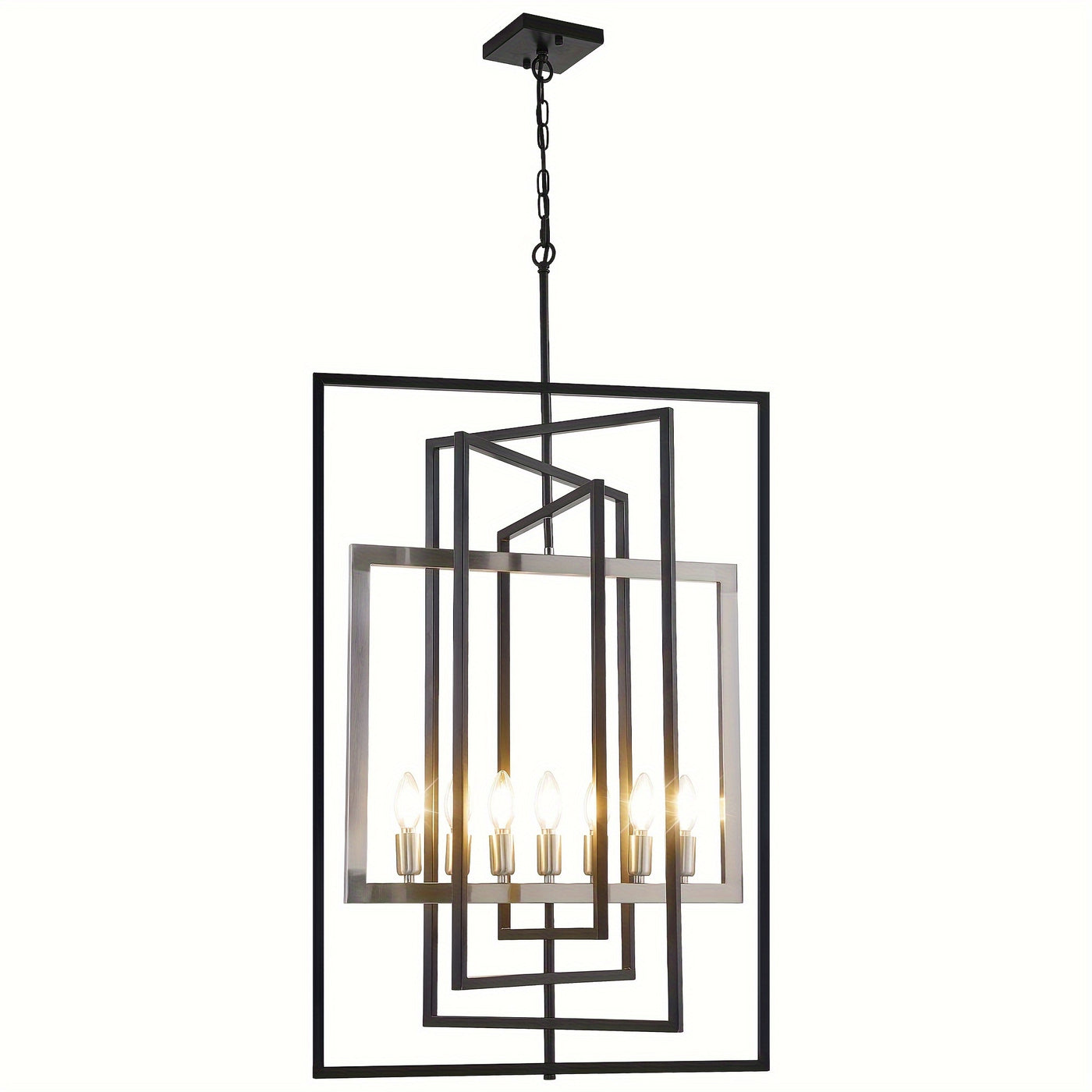 Modern 7 Light Chandelier, 23 Inch Swivel Rectangular Pendant Light Rustic Industrial Farmhouse Foyer Lighting Fixture For High Ceilings For Kitchen Island, Stairs, Entryway