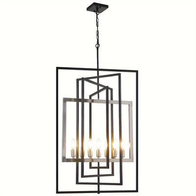 Modern 7 Light Chandelier, 23 Inch Swivel Rectangular Pendant Light Rustic Industrial Farmhouse Foyer Lighting Fixture For High Ceilings For Kitchen Island, Stairs, Entryway
