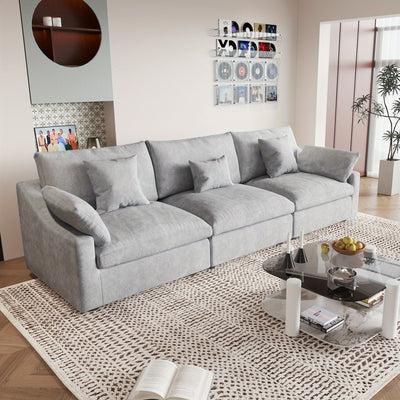 Modern 3-Seater Sectional Sofa with Removable Washable Linen Fabric & Adjustable Backrest Pillows - Black Slope Armrest Design, Chaise Lounge Compatible, Frame - Convertible Sleeper Sofa for Small Apartments & Living Rooms, B