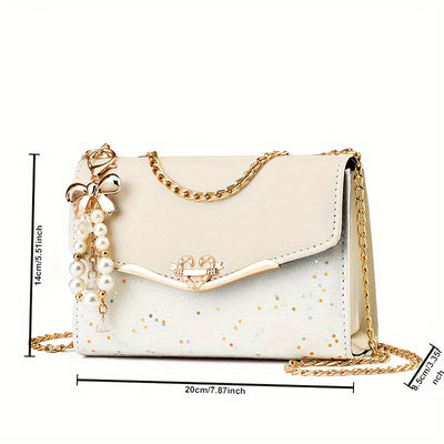 Elegant Korean Fashion Crossbody Bag with Sequins, Lightweight Polyester-Lined Handbag with Metal Chain, Versatile for Daily Use & Travel, Ideal for Birthday, Thanksgiving, Halloween, Christmas Gifts