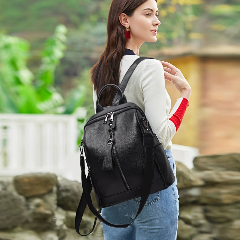 2024 New Fashion Large Capacity Elegant Genuine Leather Women's Backpack, Korean Style Anti-Theft Commuter Travel Bag with Adjustable Strap and Zipper Closure