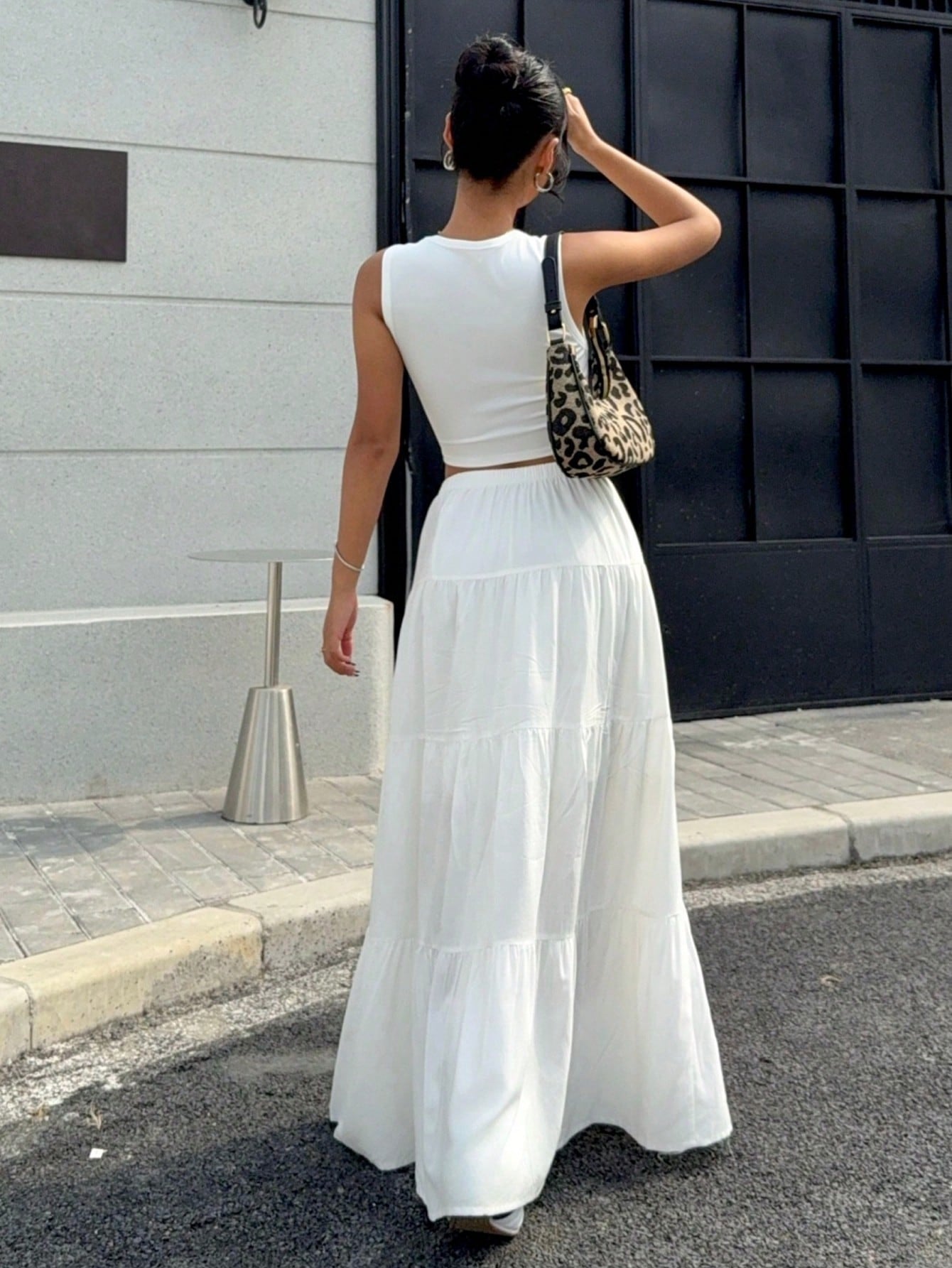 2pcs Women'S Solid Color Crop Top and Maxi Skirt Set