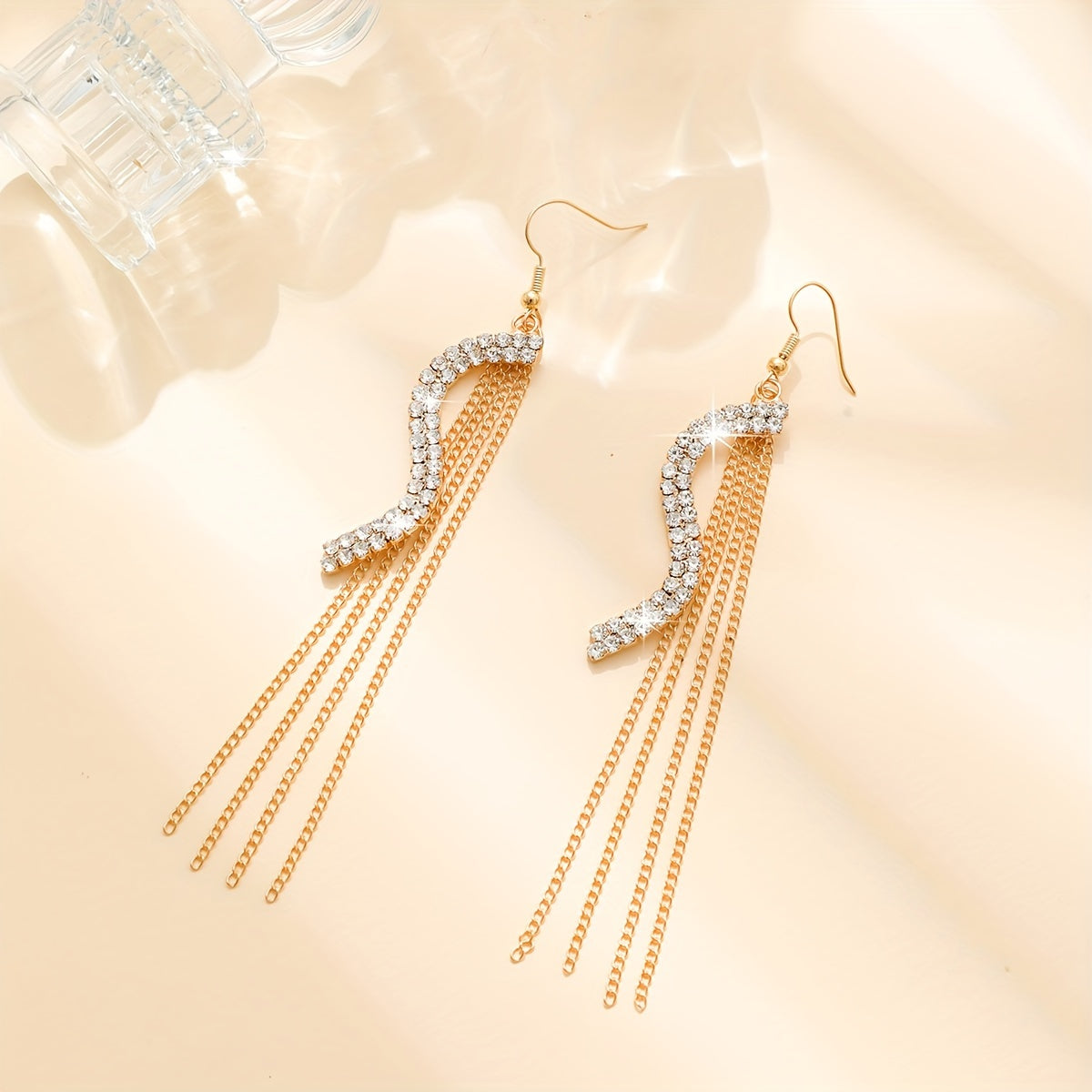 Korean Exaggerated S-shaped Rhinestone Tassel Long Earrings Fashion Versatile Ear Line Super Fairy Sweet Girl Earrings
