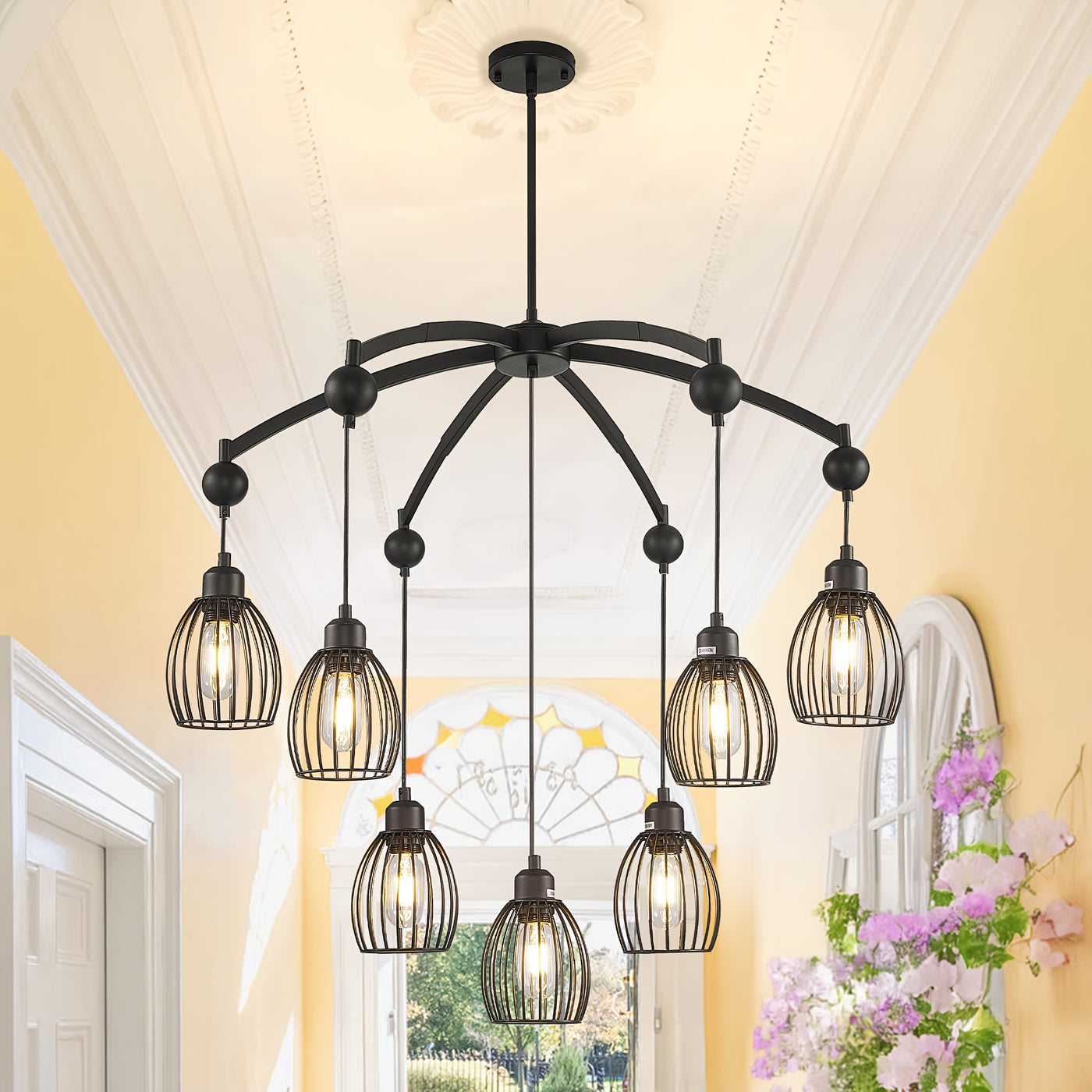5/7/13-Light Modern Industrial chandelier - Matte Black linear pendant light with Adjustable height, Semi-Flush mounting, Heavy-Duty Metal Construction for Kitchen Island, Dining Room, Living Room, Bedroom - Compatible with d