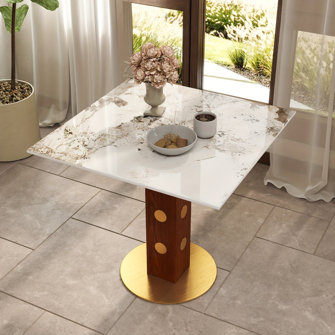 33.5" Round & Square Dining Table for 2-4 People(Only Table, Chair Not Included), Marble Meeting Room Table Multipurpose Conference Table with Soild Wood Base for Office