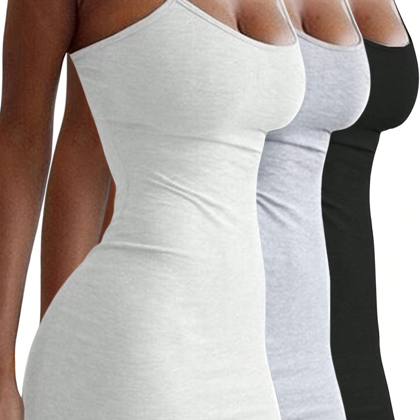 3pcs Women's Sexy Off-Shoulder Bodycon Dresses - Stretchy Machine-Washable Solid Color Casual Outfits (Black/White/Grey) for Everyday & All-Season Wear, Tube Top Style | Elegant Simplicity