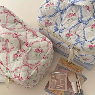 Portable High-Quality Makeup Bag - Korean-Style Bowknot Flower Design - Large Capacity for Toiletries, Perfect for Travel
