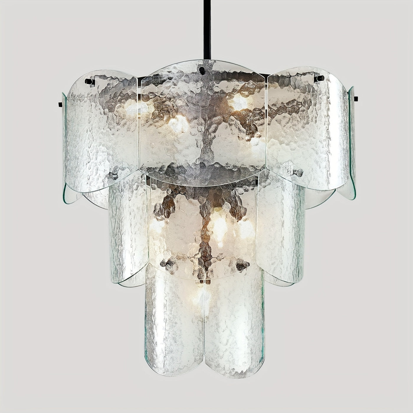 24" Modern Golden Chandelier with 8 Light Bulbs - Adjustable Round Glass Pendant for Dining Room, Kitchen Island, or Farmhouse Decor, Rustic Lighting Fixture with Polished Metal Finish, E12 Base, Compatible with LED/CFL Bulbs