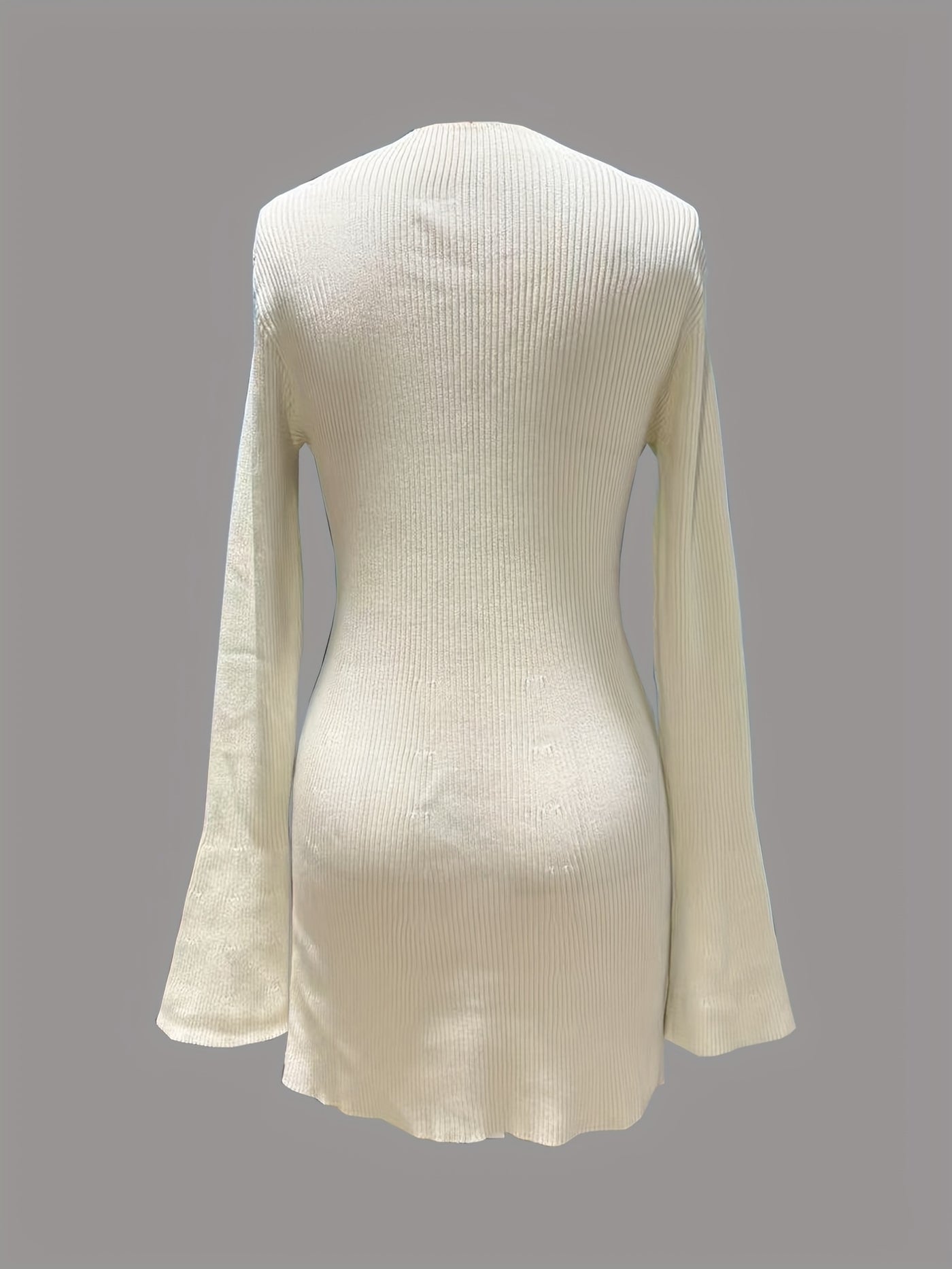 Women'S Sweater Dress - Ribbed Texture, Stretchy Slim Fit A-Line with Stand Collar & Short Sleeves, Elegant Casual Commuter Style, Machine Washable, White, Versatile Fashion, Soft Fabric