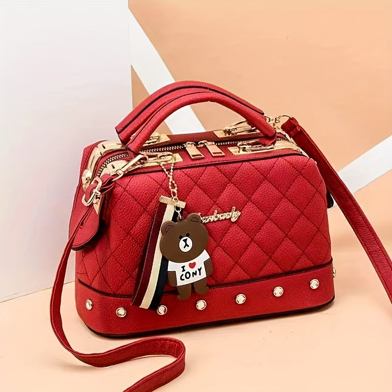 2025 Korean Fashion Women's Crossbody & Tote Bag - Detachable Shoulder Strap, Zipper Closure,, 5 Colors (Khaki/White/Red/Blue/Black)