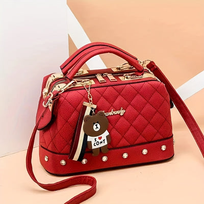 2025 Korean Fashion Women's Crossbody & Tote Bag - Detachable Shoulder Strap, Zipper Closure,, 5 Colors (Khaki/White/Red/Blue/Black)