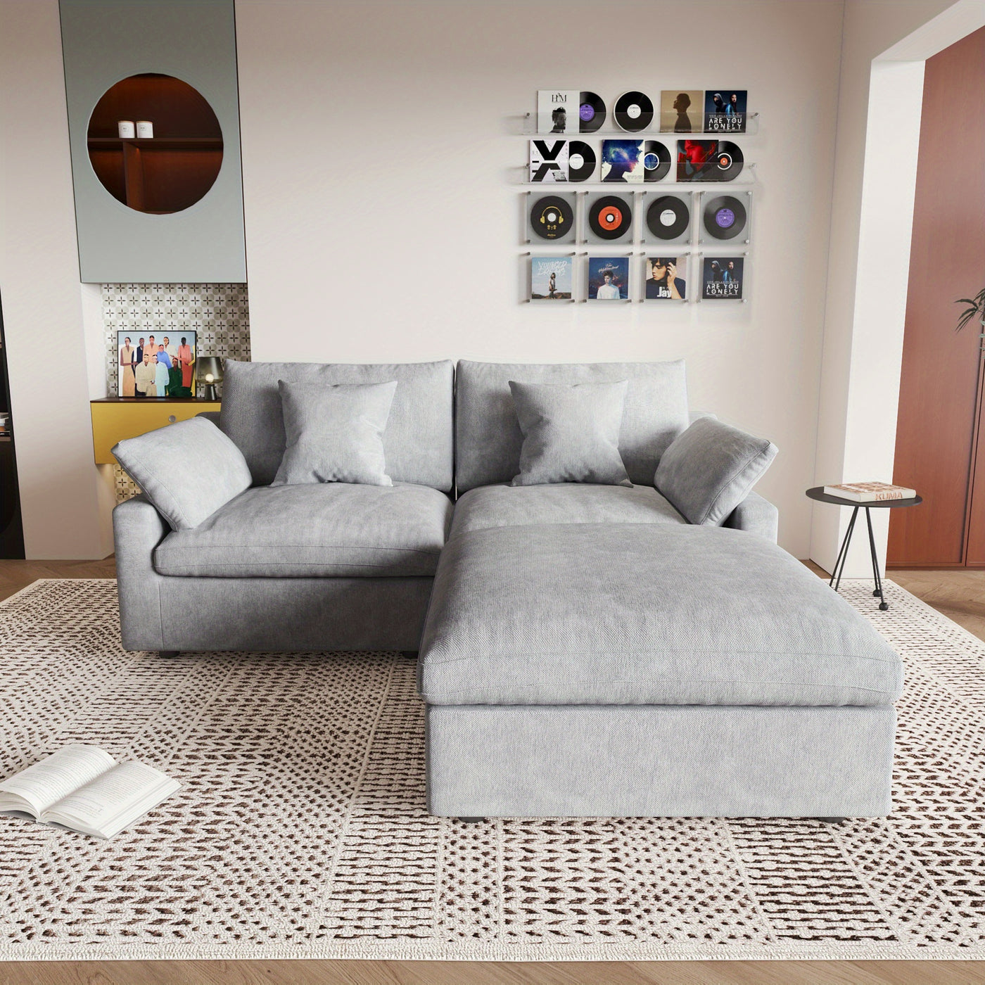 Sky Cloud Slope Sectional Sofa, Cozy Comfort 83-Inch Linen L-Shaped Sectional 2 Seater with Ottoman, Living Room Sofa, Sofa Sectional for Living Room, Couch for Bedroom, Foldable Sofa, Comfy Couch, Bedroom Seating, Lounge Fur