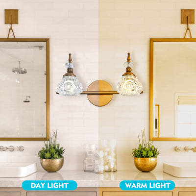 Vintage Golden Bathroom Vanity Light Fixture with 2 Crystal Glass Shades - Elegant Wall-Mounted Design for Living Room, Bedroom, Stairs, Courtyard, Hallway - Polished Finish, Semi-Flush Mount, Hardwired, 110-220V, Bathroom De
