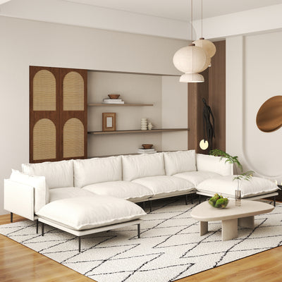 Modern Minimalist Upholstered Couches, U Shape Cloud Modular Sectional Sofa with 2 Ottoman, Comfort Deep Seat U Shaped Couch for Living Room