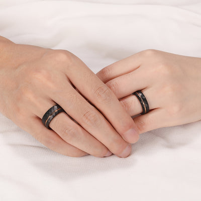 1pc 6mm (0.24'')/8mm (0.31'') Fashion Inlaid Rose Golden Wire Black Rhombic Men's Tungsten Steel Ring