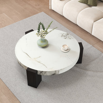 Modern Round Nesting Coffee Tables Set Of 2, Coffee Tables with Faux Marble Texture Surface And C-Shaped Side Table, Nesting Coffee Tables for Living Room/Apartment, Nesting Coffee Table Set, Coffee Table for Living Room, Cof