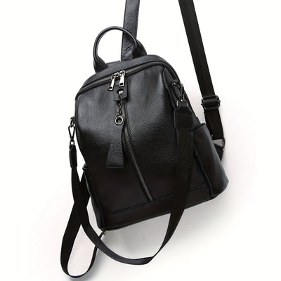 2024 New Fashion Large Capacity Elegant Genuine Leather Women's Backpack, Korean Style Anti-Theft Commuter Travel Bag with Adjustable Strap and Zipper Closure
