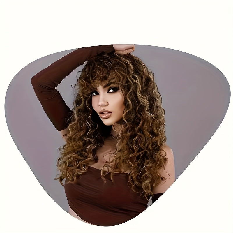 24" Heat Resistant Synthetic Body Wave Curly Wig with Bangs