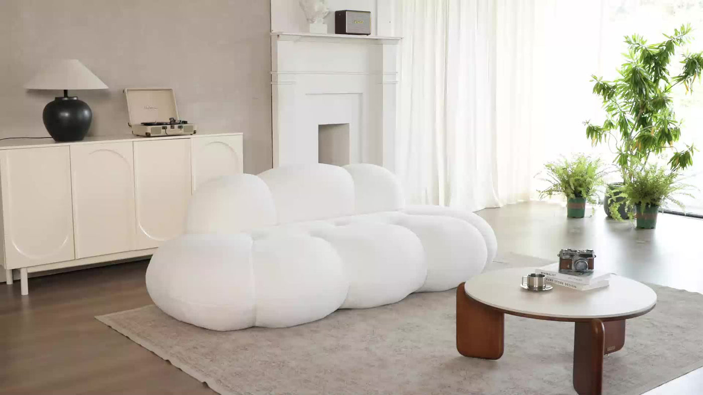 Modern Curved Cloud Shaped Couch for Living Room, Lazy Floor Couch, Boucle LoveSeat 3 Seater Sofa, Cozy Leisure Boneless Couches for Bedroom, Apartment-No Assembly Required, Couch for Bedroom, Boneless Sectional Sofa for Livi