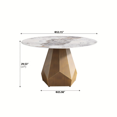 Round Dining Table(Chairs Not Included) - Marble Dining Room Table Round Kitchen Table For 6 To 8, Glossy Sintered Stone Tabletop With Solid Metal Diamond Shape Base, Circle Dining Table For Kitchen