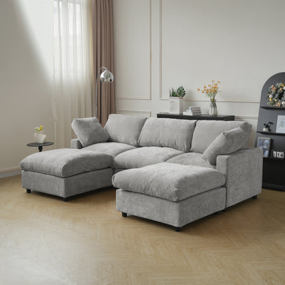 Modern U-Shaped Modular Sectional Sofa with Ottomans - Convertible L-Shaped or Straight Configurations, Washable Removable Cushions & Slipcovers, Plush Foam-Filled Cloud Design, Beige/Black Fabric Sofa for Large Living Rooms,