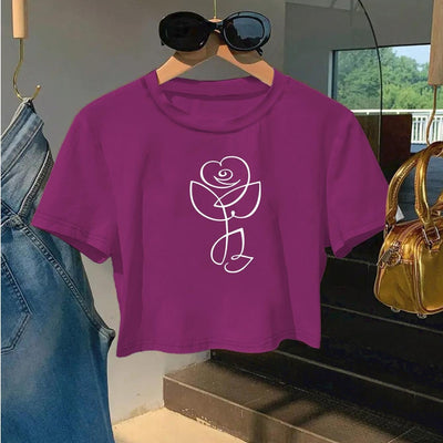 Red Rose Print Cropped T-Shirt