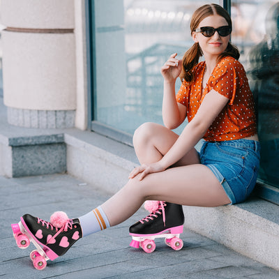 Classic Roller Skates For Women And Girl, High-top PU Leather Roller Skates With Light Up Wheels, The Best Halloween Gift For Roller Skating Beginners