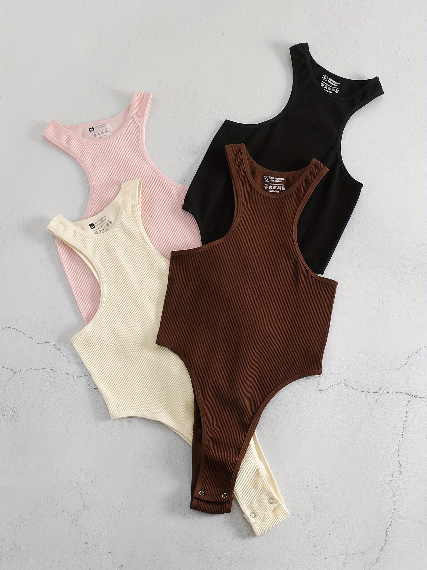 4pcs Seamless Women's Bodysuit Off-the-shoulder Slim Fit Yoga Ribbed Sports Casual Sleeveless Jumpsuit Romper Women's Activewear