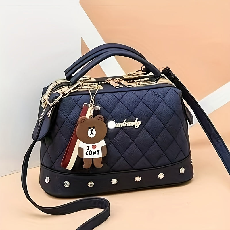 2025 Korean Fashion Women's Crossbody & Tote Bag - Detachable Shoulder Strap, Zipper Closure,, 5 Colors (Khaki/White/Red/Blue/Black)