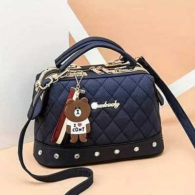 2025 Korean Fashion Women's Crossbody & Tote Bag - Detachable Shoulder Strap, Zipper Closure,, 5 Colors (Khaki/White/Red/Blue/Black)