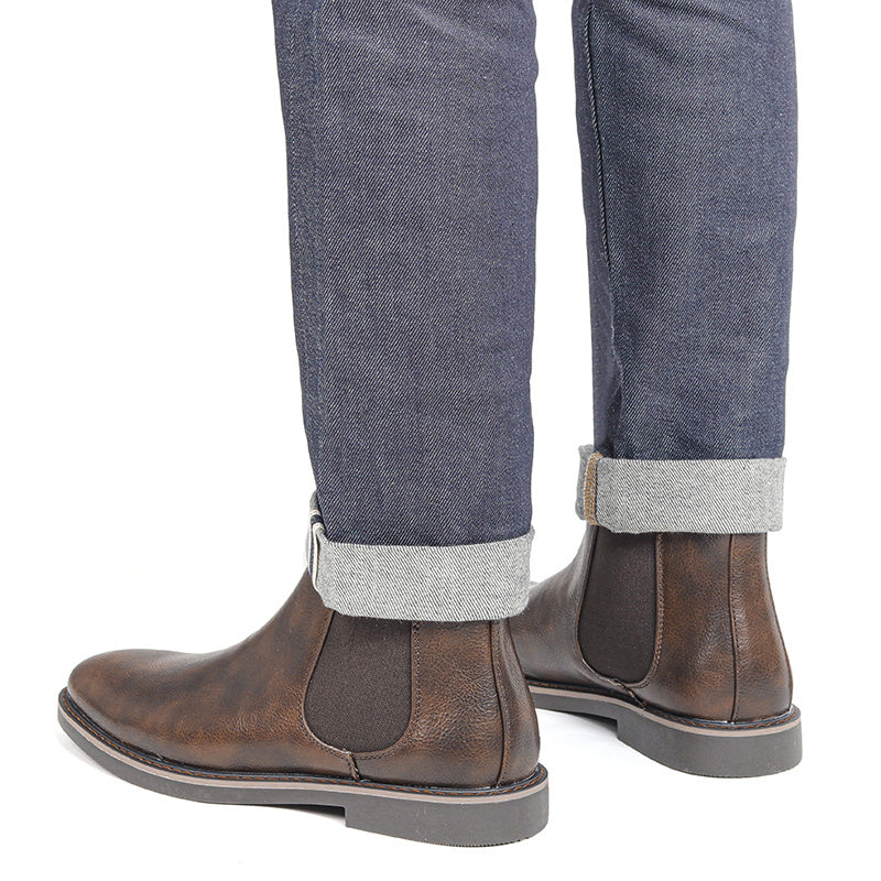Men'S Chelsea Ankle Boots - Size 40-46, Brown Faux Cover with Black Elastic Band, Pointed Toe, TPR Sole, Ideal for Casual Wear and Vacation