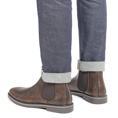 Men'S Chelsea Ankle Boots - Size 40-46, Brown Faux Cover with Black Elastic Band, Pointed Toe, TPR Sole, Ideal for Casual Wear and Vacation