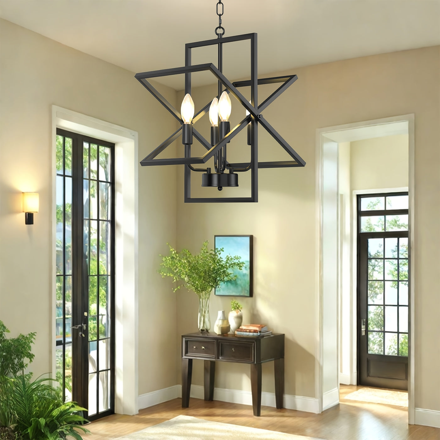 4-Light Farmhouse Dining Room Light Fixture/Chandelier Over Table, Modern Kitchen Island Lighting, Industrial Foyer Lighting Fixtures, For Living Room, Bedroom, Foyer, Stairway, Entryway