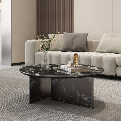 33.5" Marble Round Coffee Tables For Living Room, Center Table For Waiting Area, Space-Saving Coffee Table For Living Room