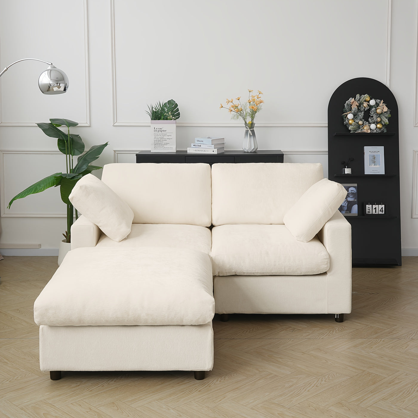 67" Modern Convertible Modular Sectional Sofa with Chaise Ottoman - Black Cloud Design, Washable Fabric & Linen-like Cover, Hardwood Frame, Plush Cushion Backrest, Minimalist L-Shaped or Straight Configuration for Living Room