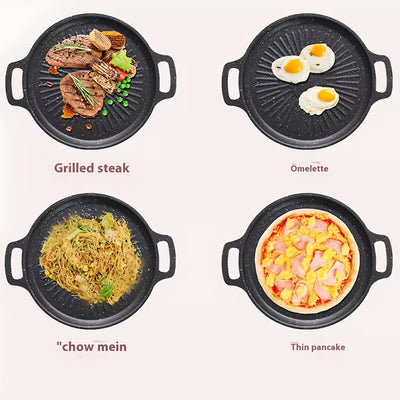 Korean Grill Pan with 6 Non-Stick Coated Layers, Smokeless Round Frying Stone Plate, Suitable for Induction Cooker, Gas Stove, Outdoor Camping, Indoor or Outdoor Barbecue, Party Birthday Gift